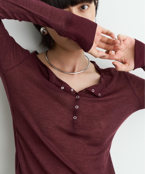 DFFUR.(ディフル)の「【新色登場!】エアリーフィットヘンリーネックT(Tシャツ/カットソー・レディース・ボルドー/グレー/アイボリー/ブラック・FREE)」の16枚目の写真