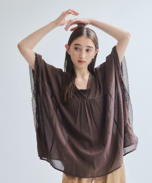 ketty(ケティ)の「強撚気流染めレーストップス≪手洗い可能≫(シャツ/ブラウス・レディース・オフホワイト/ブラウン/イエロー・M)」の2枚目の写真