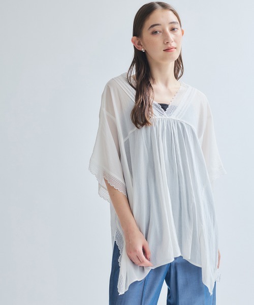 ketty(ケティ)の「強撚気流染めレーストップス≪手洗い可能≫(シャツ/ブラウス・レディース・オフホワイト/ブラウン/イエロー・M)」の1枚目の写真