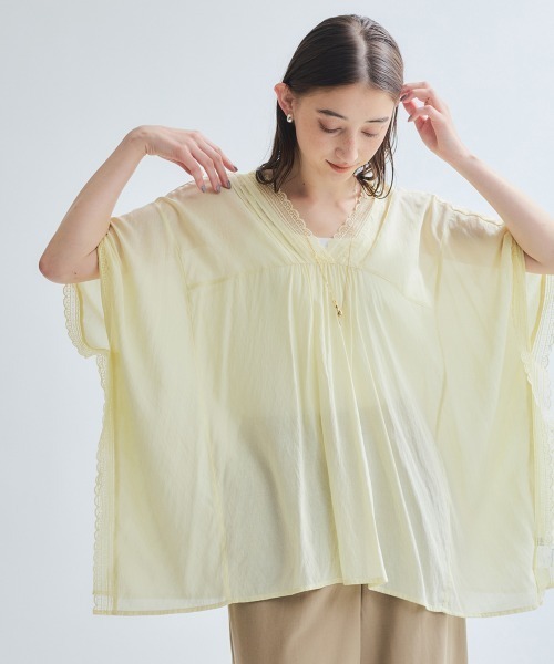 ketty(ケティ)の「強撚気流染めレーストップス≪手洗い可能≫(シャツ/ブラウス・レディース・オフホワイト/ブラウン/イエロー・M)」の3枚目の写真