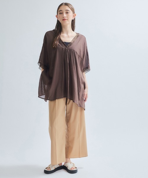 ketty(ケティ)の「強撚気流染めレーストップス≪手洗い可能≫(シャツ/ブラウス・レディース・オフホワイト/ブラウン/イエロー・M)」の5枚目の写真