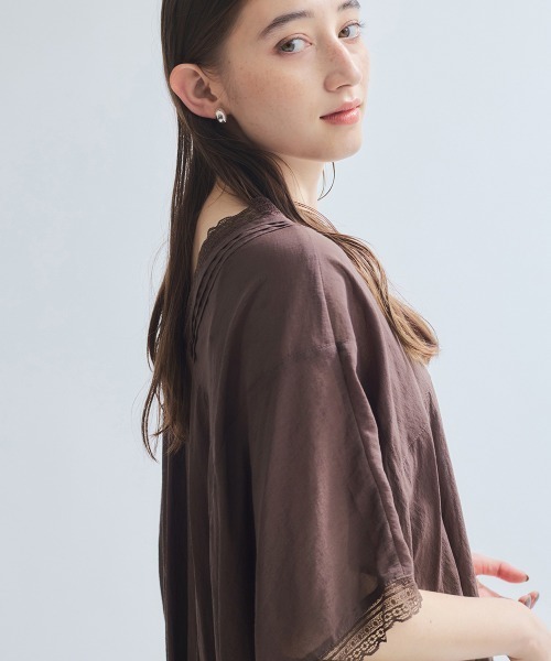 ketty(ケティ)の「強撚気流染めレーストップス≪手洗い可能≫(シャツ/ブラウス・レディース・オフホワイト/ブラウン/イエロー・M)」の9枚目の写真