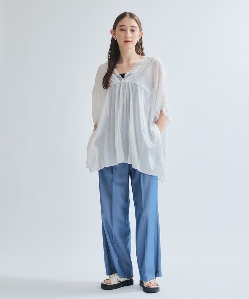 ketty(ケティ)の「強撚気流染めレーストップス≪手洗い可能≫(シャツ/ブラウス・レディース・オフホワイト/ブラウン/イエロー・M)」の12枚目の写真