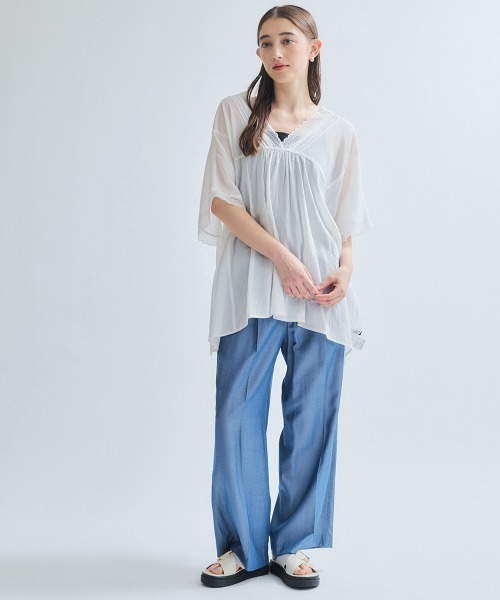 ketty(ケティ)の「強撚気流染めレーストップス≪手洗い可能≫(シャツ/ブラウス・レディース・オフホワイト/ブラウン/イエロー・M)」の13枚目の写真