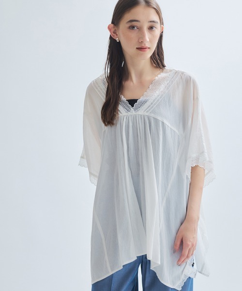 ketty(ケティ)の「強撚気流染めレーストップス≪手洗い可能≫(シャツ/ブラウス・レディース・オフホワイト/ブラウン/イエロー・M)」の14枚目の写真