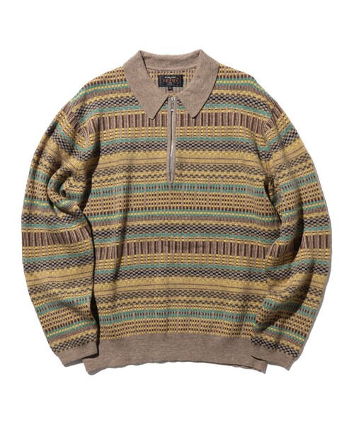 BEAMS PLUS（ビームスプラス）の「ジャカード ハーフジップ ニット ポロシャツ（ポロシャツ・メンズ・グレー/オフホワイト/カーキ・M/XL/S/L）」の3枚目の写真