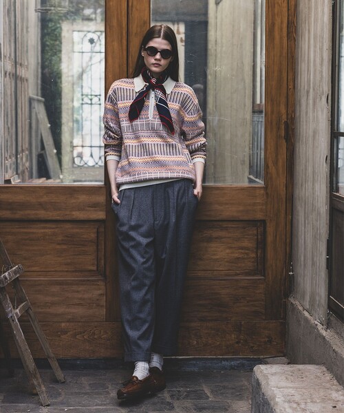 BEAMS PLUS（ビームスプラス）の「ジャカード ハーフジップ ニット ポロシャツ（ポロシャツ・メンズ・グレー/オフホワイト/カーキ・M/XL/S/L）」の5枚目の写真