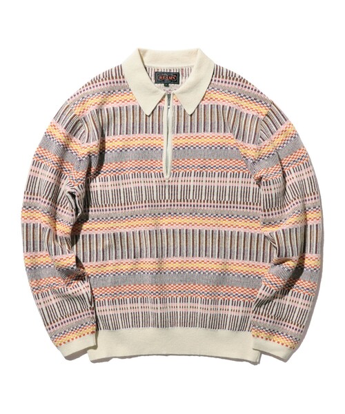 BEAMS PLUS（ビームスプラス）の「ジャカード ハーフジップ ニット ポロシャツ（ポロシャツ・メンズ・グレー/オフホワイト/カーキ・M/XL/S/L）」の7枚目の写真