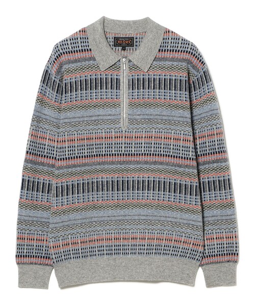 BEAMS PLUS（ビームスプラス）の「ジャカード ハーフジップ ニット ポロシャツ（ポロシャツ・メンズ・グレー/オフホワイト/カーキ・M/XL/S/L）」の19枚目の写真