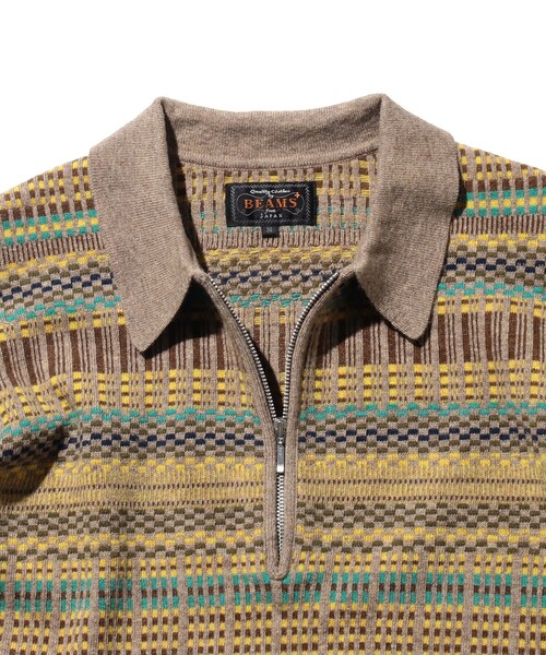 BEAMS PLUS（ビームスプラス）の「ジャカード ハーフジップ ニット ポロシャツ（ポロシャツ・メンズ・グレー/オフホワイト/カーキ・M/XL/S/L）」の13枚目の写真