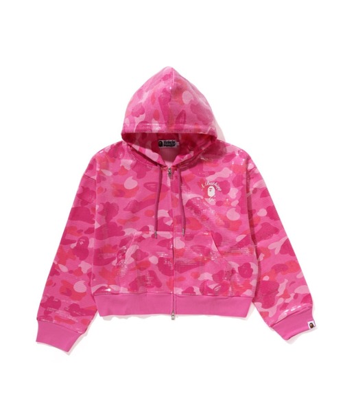 COLOR CAMO APE HEAD SEQUIN CROPPED FULL ZIP HOOOIE（パーカー