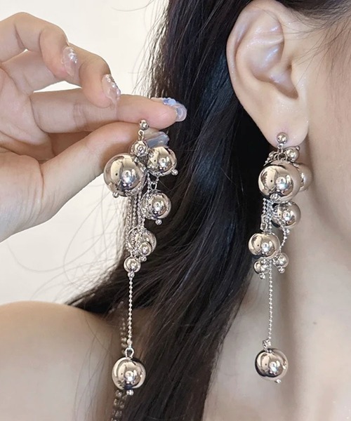 YVMIN >> ♥シェルタッセルベアピアス TONE ピアス 「Hi-na」バロックパール×オーガンジー刺繍リボン