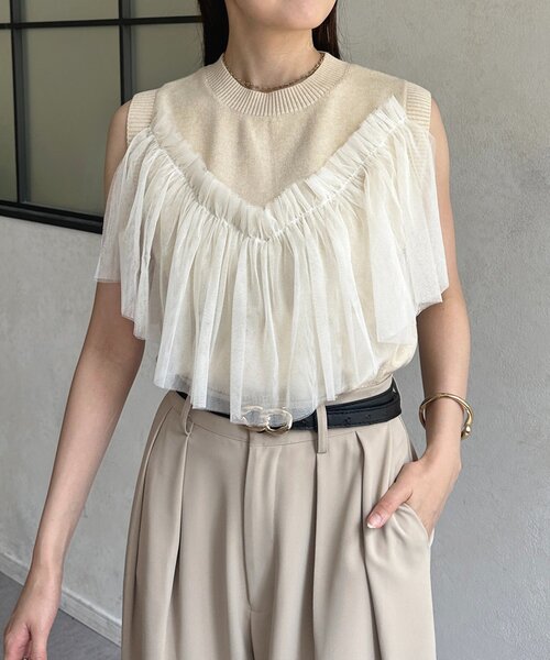 Thevon（ゼボン）の「チュールビスチェノースリニット（ニット/セーター・レディース・チャコールグレー/アイボリー/ブラック・FREE）」の4枚目の写真