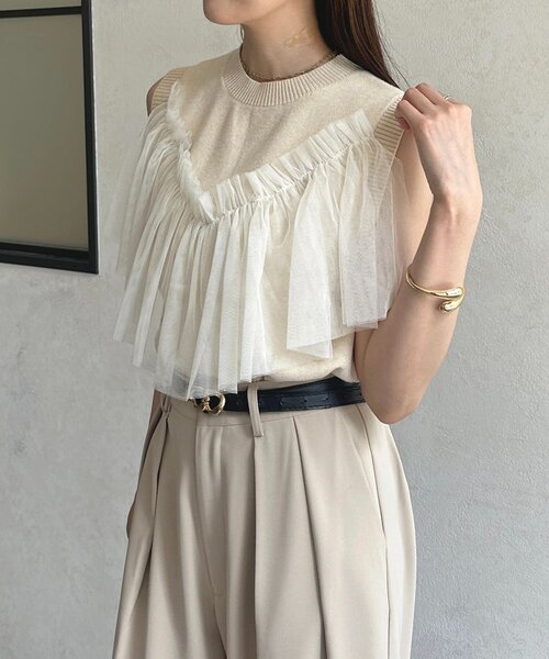 Thevon（ゼボン）の「チュールビスチェノースリニット（ニット/セーター・レディース・チャコールグレー/アイボリー/ブラック・FREE）」の5枚目の写真