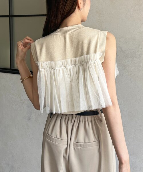 Thevon（ゼボン）の「チュールビスチェノースリニット（ニット/セーター・レディース・チャコールグレー/アイボリー/ブラック・FREE）」の6枚目の写真