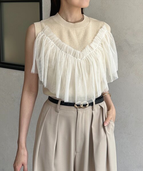 Thevon（ゼボン）の「チュールビスチェノースリニット（ニット/セーター・レディース・チャコールグレー/アイボリー/ブラック・FREE）」の7枚目の写真