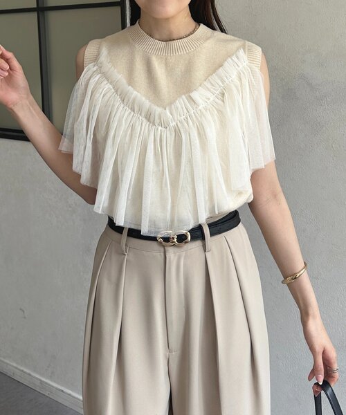 Thevon（ゼボン）の「チュールビスチェノースリニット（ニット/セーター・レディース・チャコールグレー/アイボリー/ブラック・FREE）」の8枚目の写真