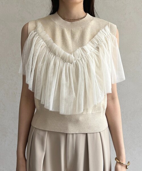 Thevon（ゼボン）の「チュールビスチェノースリニット（ニット/セーター・レディース・チャコールグレー/アイボリー/ブラック・FREE）」の12枚目の写真