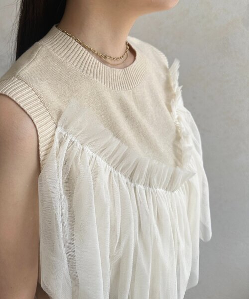 Thevon（ゼボン）の「チュールビスチェノースリニット（ニット/セーター・レディース・チャコールグレー/アイボリー/ブラック・FREE）」の15枚目の写真