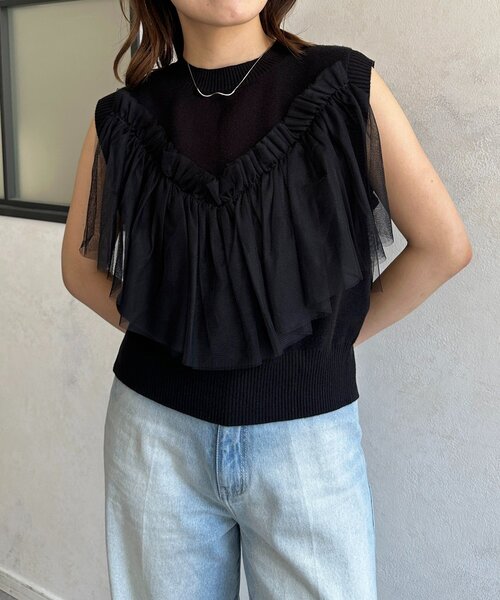 Thevon（ゼボン）の「チュールビスチェノースリニット（ニット/セーター・レディース・チャコールグレー/アイボリー/ブラック・FREE）」の17枚目の写真