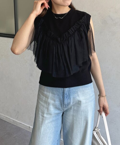 Thevon（ゼボン）の「チュールビスチェノースリニット（ニット/セーター・レディース・チャコールグレー/アイボリー/ブラック・FREE）」の18枚目の写真