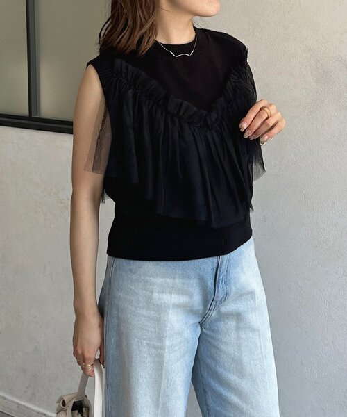 Thevon（ゼボン）の「チュールビスチェノースリニット（ニット/セーター・レディース・チャコールグレー/アイボリー/ブラック・FREE）」の21枚目の写真