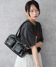 WEGO | WEGO/【25年春夏新作】スタッズ付き立体ポケットボストン(ハンドバッグ)