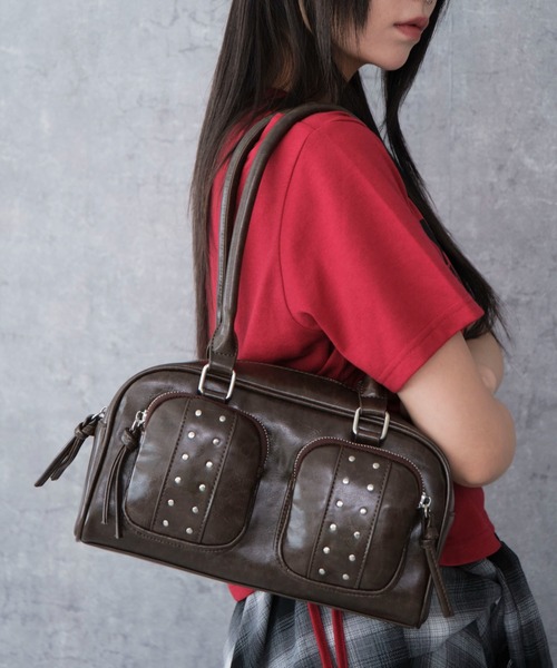 WEGO（ウィゴー）の「WEGO/スタッズ付き立体ポケットボストン（ハンドバッグ・レディース・ブラウン/ブラック・FREE）」の12枚目の写真