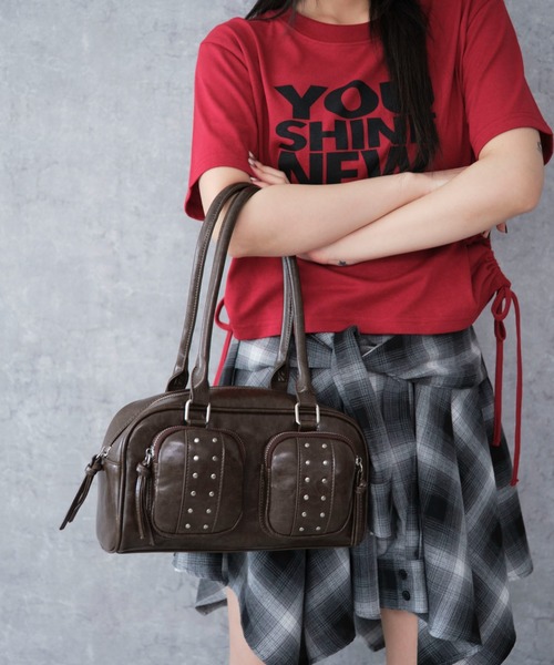 WEGO（ウィゴー）の「WEGO/スタッズ付き立体ポケットボストン（ハンドバッグ・レディース・ブラウン/ブラック・FREE）」の15枚目の写真