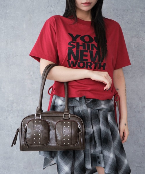 WEGO（ウィゴー）の「WEGO/スタッズ付き立体ポケットボストン（ハンドバッグ・レディース・ブラウン/ブラック・FREE）」の17枚目の写真