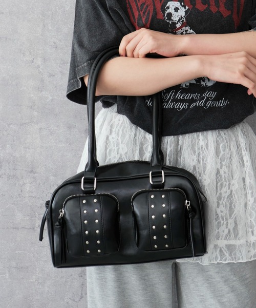 WEGO（ウィゴー）の「WEGO/スタッズ付き立体ポケットボストン（ハンドバッグ・レディース・ブラウン/ブラック・FREE）」の7枚目の写真