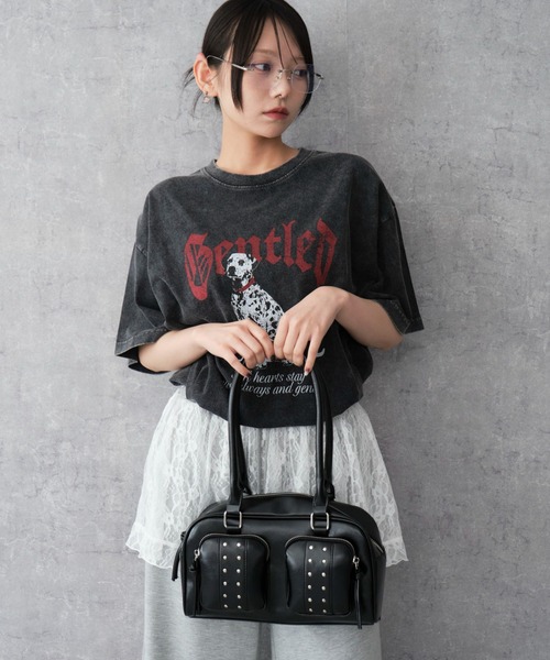 WEGO（ウィゴー）の「WEGO/スタッズ付き立体ポケットボストン（ハンドバッグ・レディース・ブラウン/ブラック・FREE）」の8枚目の写真