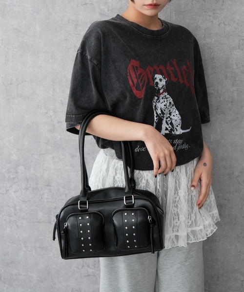 WEGO（ウィゴー）の「WEGO/スタッズ付き立体ポケットボストン（ハンドバッグ・レディース・ブラウン/ブラック・FREE）」の9枚目の写真