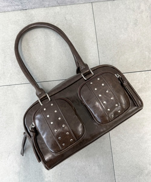 WEGO（ウィゴー）の「WEGO/スタッズ付き立体ポケットボストン（ハンドバッグ・レディース・ブラウン/ブラック・FREE）」の19枚目の写真