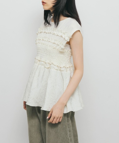 KBF（ケイビーエフ）の「フリルドッキングカットソー（Tシャツ/カットソー・レディース・ブラック/アイボリー・ONE）」の9枚目の写真