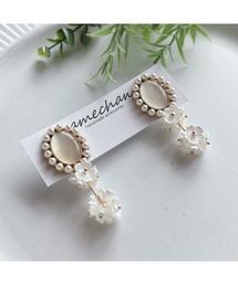 【amechan】パールカボションとフラワービーズ (ピアス)(MA)