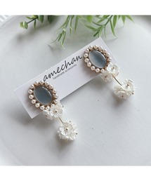 【amechan】パールカボションとフラワービーズ (ピアス)(MA)