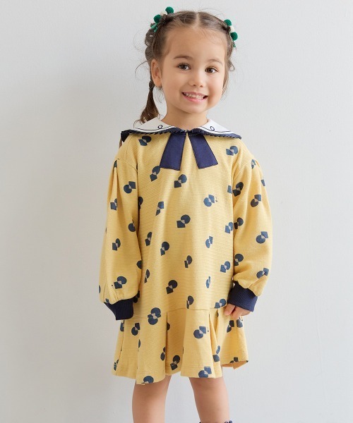 モイモルン　moimoln ワンピース120 リボンフラワー襟ポイントワンピース | おしゃれな子供服 moimoln