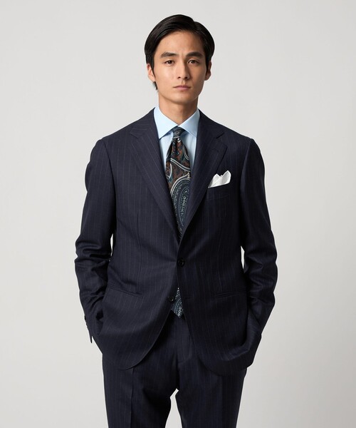 シャークスキン ストライプ シングル3B スーツ S‐MODEL ヨコストレッチ