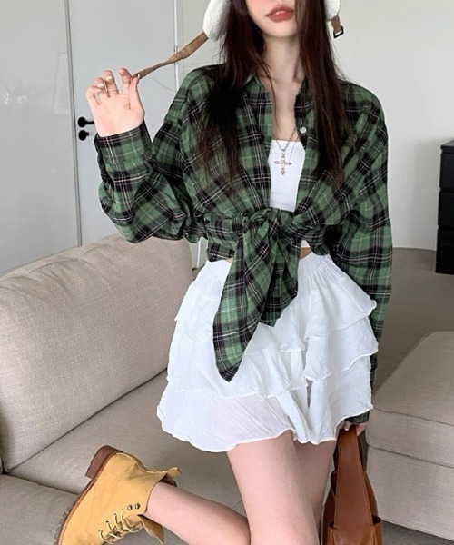 Sibra（シブラ）の「ゆるっと羽織れる、選べる3柄チェックシャツ（シャツ/ブラウス・レディース・グリーン/ブルー・M）」の12枚目の写真