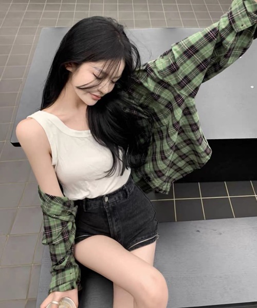 Sibra（シブラ）の「ゆるっと羽織れる、選べる3柄チェックシャツ（シャツ/ブラウス・レディース・グリーン/ブルー・M）」の10枚目の写真