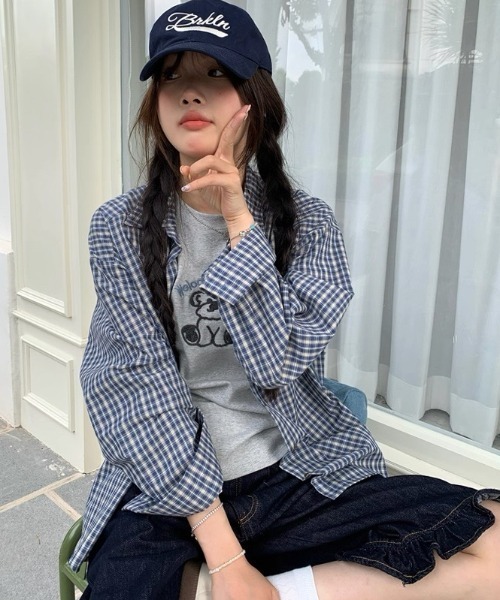 Sibra（シブラ）の「ゆるっと羽織れる、選べる3柄チェックシャツ（シャツ/ブラウス・レディース・グリーン/ブルー・M）」の14枚目の写真