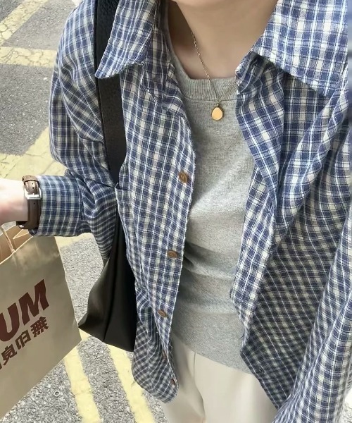 Sibra（シブラ）の「ゆるっと羽織れる、選べる3柄チェックシャツ（シャツ/ブラウス・レディース・グリーン/ブルー・M）」の22枚目の写真