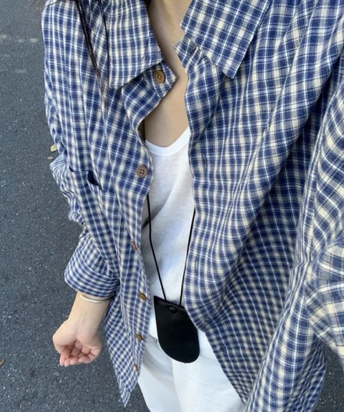 Sibra（シブラ）の「ゆるっと羽織れる、選べる3柄チェックシャツ（シャツ/ブラウス・レディース・グリーン/ブルー・M）」の18枚目の写真