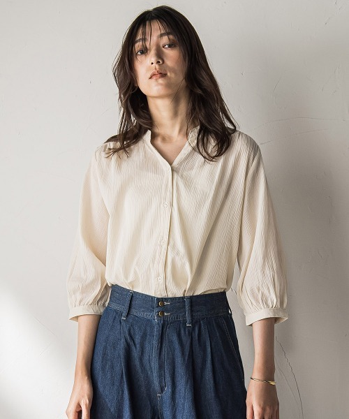 MAYSON GREY（メイソングレイ）の「【WEB限定】バンドカラー楊柳7分袖シャツ≪洗濯機で洗える≫（シャツ/ブラウス・レディース・ベージュ/ホワイト/グリーン/ブラック・M）」の17枚目の写真