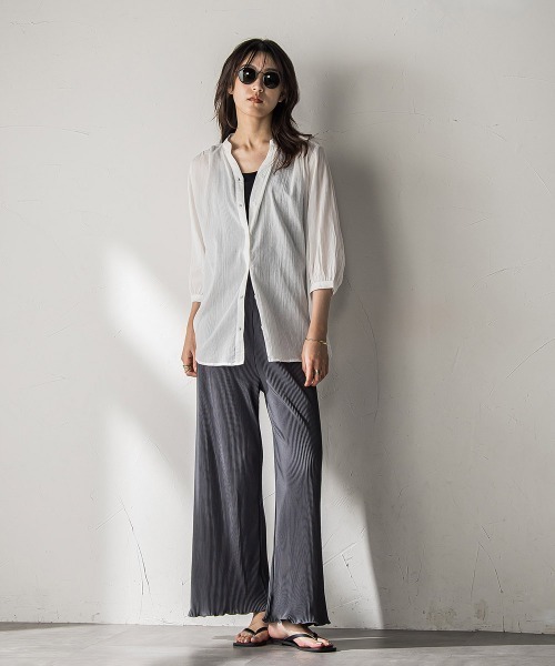 MAYSON GREY（メイソングレイ）の「【WEB限定】バンドカラー楊柳7分袖シャツ≪洗濯機で洗える≫（シャツ/ブラウス・レディース・ベージュ/ホワイト/グリーン/ブラック・M）」の8枚目の写真