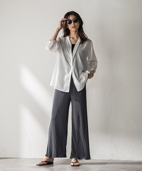 MAYSON GREY（メイソングレイ）の「【WEB限定】バンドカラー楊柳7分袖シャツ≪洗濯機で洗える≫（シャツ/ブラウス・レディース・ベージュ/ホワイト/グリーン/ブラック・M）」の9枚目の写真