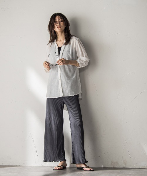 MAYSON GREY（メイソングレイ）の「【WEB限定】バンドカラー楊柳7分袖シャツ≪洗濯機で洗える≫（シャツ/ブラウス・レディース・ベージュ/ホワイト/グリーン/ブラック・M）」の10枚目の写真