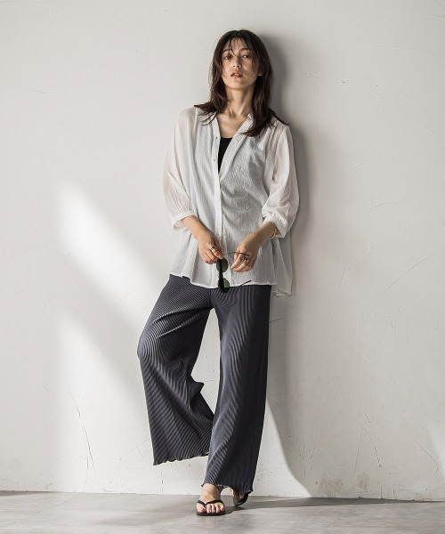 MAYSON GREY（メイソングレイ）の「【WEB限定】バンドカラー楊柳7分袖シャツ≪洗濯機で洗える≫（シャツ/ブラウス・レディース・ベージュ/ホワイト/グリーン/ブラック・M）」の11枚目の写真