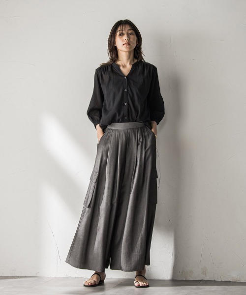 MAYSON GREY（メイソングレイ）の「【WEB限定】バンドカラー楊柳7分袖シャツ≪洗濯機で洗える≫（シャツ/ブラウス・レディース・ベージュ/ホワイト/グリーン/ブラック・M）」の15枚目の写真